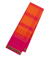 Orange Handloom Kanchipuram Silk Saree With Checks-KA15679
