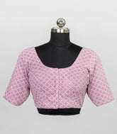 Baby Pink Blended Cotton Readymade Saree Blouse with White Geometric Diamond Thread work -RB5284