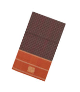 Brown Handloom Silk Cotton Saree With Checks & Contrast Border-SC4088