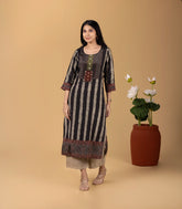 Black and Beige Stripe Printed Kurta-KR0839
