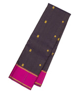 Black Handloom Kanchipuram Silk Saree With Stripes & Buttas