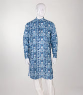 Steel Blue Mid Length Kurta with modern palm tree print -EW1088