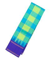 Turquoise Handloom Korvai Kanchipuram Silk Saree With Checks & Temple Border-KA12981