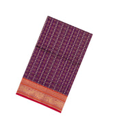 Purple Handloom Silk Cotton Saree With Checks-SC4286