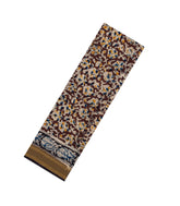 Dark Brown Printed Kalamkari Cotton Saree With Zari Border-KAL1220