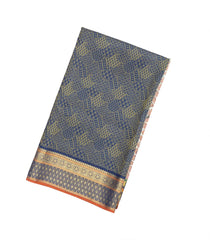 Indigo Handloom Silk Saree With Japanese Sashiko Patterns & Mount Fuji Pallu-KA12636