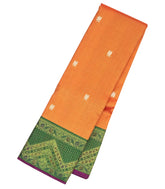 Orange Handloom Korvai Kanchipuram Silk Saree With Mango Buttas