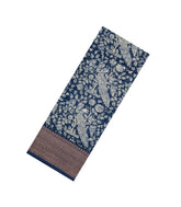 Navy Blue Printed Chanderi Cotton Saree With Zari Border-CC1521
