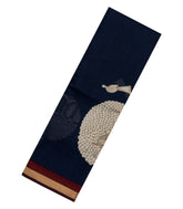 Midnight Blue Printed Chanderi Cotton Saree With Zari Border-BL5494