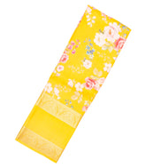 Yellow Handloom Silk Saree With Printed Floral Motifs & Zari Border-PS0545
