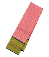 Peach Handloom Korvai Kanchipuram Silk Saree With Checks & Buttas-KA14017