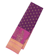 Magenta Handloom Kanchipuram Silk Saree With Lotus & Princess Motifs-KA14576