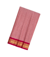 Dusty Pink Handloom Gadwal Silk Cotton Saree With Contrast Border-GA0170