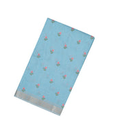 Light Blue Woven Linen Saree With Embroidered Floral Buttas-LI0637