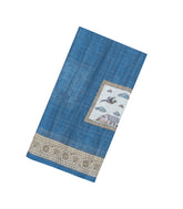 Blue Printed Art Linen Saree With Zari Checks-BL6070