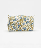 Off White Cotton Bagru Printed Toiletry Bag With Zipper-ACS1082
