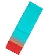 Turquoise Handloom Kanchi Cotton Saree With Contrast Silk Border-KC1421