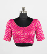 Rani Pink Blended Silk Banarasi Brocade Readymade Saree Blouse with Floral Motifs -RB5283