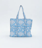 Light Blue Bagru Printed Handmade Cotton Quilted Tote Bag-ACS1031