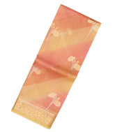 Light Peach Handloom Banarasi Organza Silk Saree With Floral Motifs-BE1680