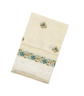Cream Woven Art Linen Saree With Embroidered Buttas & Border-BL6033