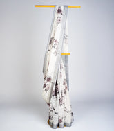 White Woven Synthetic Linen Saree With Printed Floral Motifs-BL3705