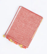 Peach Handloom Plain Linen Saree With Stripes in Pallu