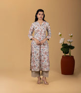Off-White Floral Printed Kurta-KR0870