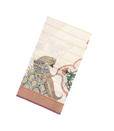 Cream Printed Synthetic Dupion Saree With Zari Stripes & Pink Border-SY0241