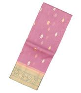 Baby Pink Handloom Banarasi Organza Silk Saree With Floral Buttas-BE1671