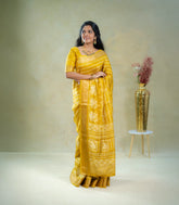 Mustard Woven Synthetic Dola Silk Saree With Floral Motifs-BL4687