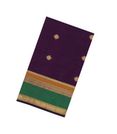 Dark Purple Handloom Silk Cotton Saree With Zari Buttas & Contrast Border-SC4823