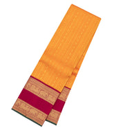 Mango Yellow Handloom Korvai Kanchipuram Silk Saree With Floral Stripes-KA15962