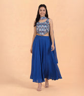 Blue Printed Crop Top Palazzo Set-SK5118