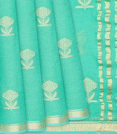Aquamarine Woven Mysore Chiffon Silk Saree With Floral Motifs-Aquamarine