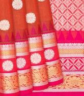 Rust Handloom Chirala Silk Cotton With Pink Border-Rust