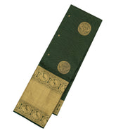 Bottle Green Handloom Kanchipuram Silk Saree With Zari Stripes & Buttas-KA14126