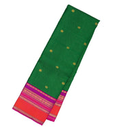 Dark Green Handloom Korvai Kanchipuram Silk Saree With Stripes & Buttas