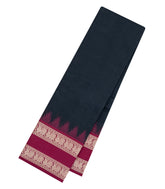 Black Handloom Kanchi Cotton Saree With Contrast Silk Border-KC1796