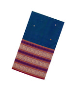 Blue Handloom Silk Cotton Saree With Buttas & Contrast Border-SC3999