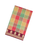 Multi Colour Handloom Banarasi Silk Saree With Checks & Contrast Border-BE1355