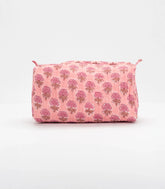 Baby Pink Cotton Bagru Printed Toiletry Bag With Zipper-ACS1087