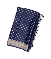 Dark Blue Handloom Satin Soft Silk Saree With Floral Motifs-SO4067