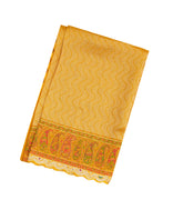Mustard Handloom Silk Saree With Meena Motifs & Hand Embroidered Selvage-EN1698