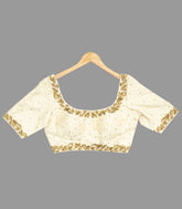 Festive Gold Embroidered Off-White Blouse -RB5128