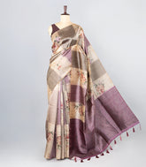 Dusty Pink Woven Synthetic Dola Silk Saree With Woven & Printed Floral Motifs-BL4663