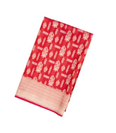 Red Handloom Organza Satin Soft Silk Saree With Floral Motifs-SO4113