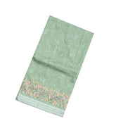 Shadow Green Woven Linen Saree With Embroidered Floral Motifs-LI0625