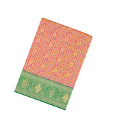 Peach Handloom Kanchipuram Tissue Silk Saree With Meena Floral Motifs & Contrast Border-KA13519