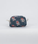 Dark Grey Cotton Bagru Printed Coin Pouch With Zipper-ACS1062